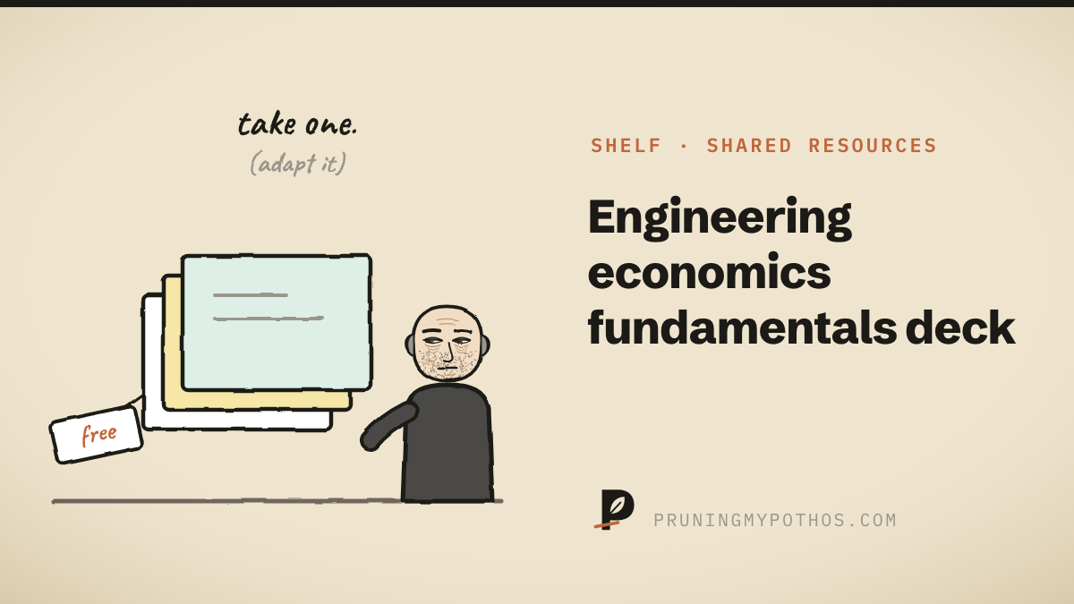 Cover illustration for Engineering economics fundamentals deck